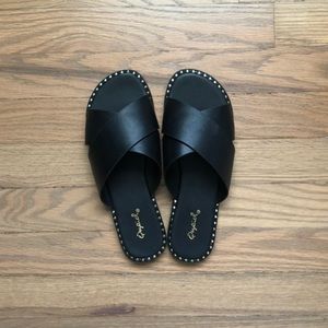 Black Sandals with Gold Detail